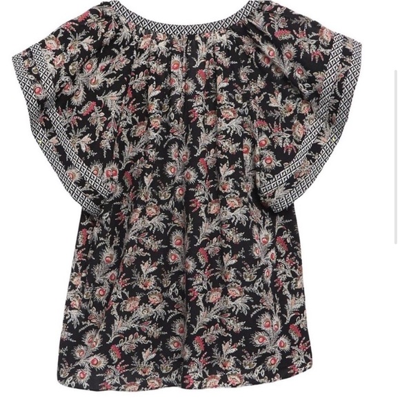 Joie Laurina Pattern Mic Flutter Sleeve Cotton Blend Top in caviar EUC - Picture 11 of 14